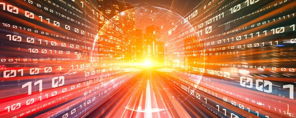 Digital data flow on road with motion blur to create vision of fast speed Stock Photos