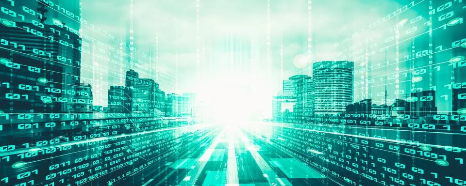 Digital data flow on road with motion blur to create vision of fast speed Stock Photos