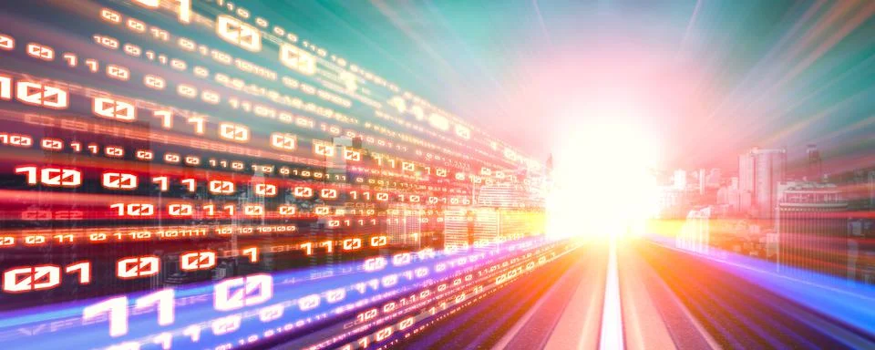 Digital data flow on road with motion blur to create vision of fast speed 스톡 사진