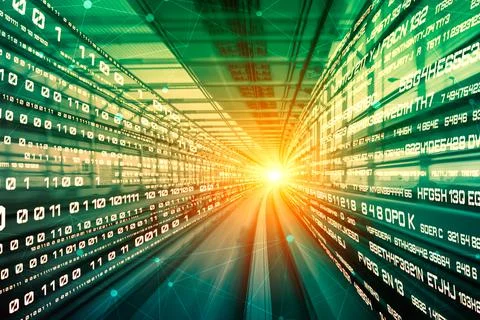 Digital data flow on road with motion blur to create vision of fast speed Stock Photos