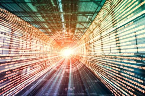 Digital data flow on road with motion blur to create vision of fast speed Stockfoto's