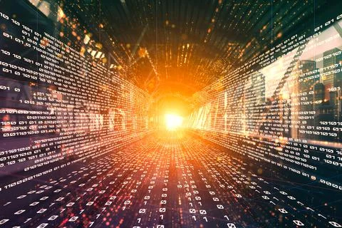 Digital data flow on road with motion blur to create vision of fast speed Stockfoto's