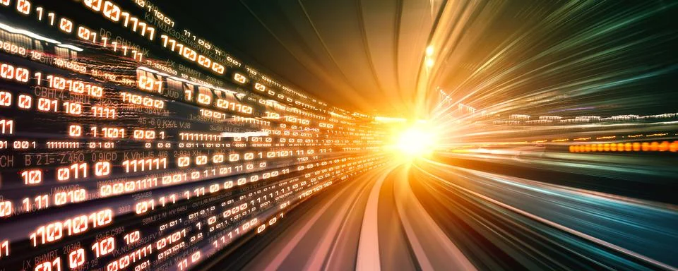 Digital data flow on road with motion blur to create vision of fast speed Stock Photos