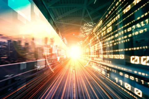 Digital data flow on road with motion blur to create vision of fast speed Stock Photos