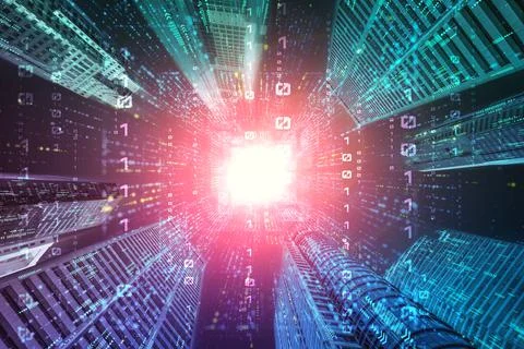 Digital data flow on road with motion blur to create vision of fast speed Stock Photos