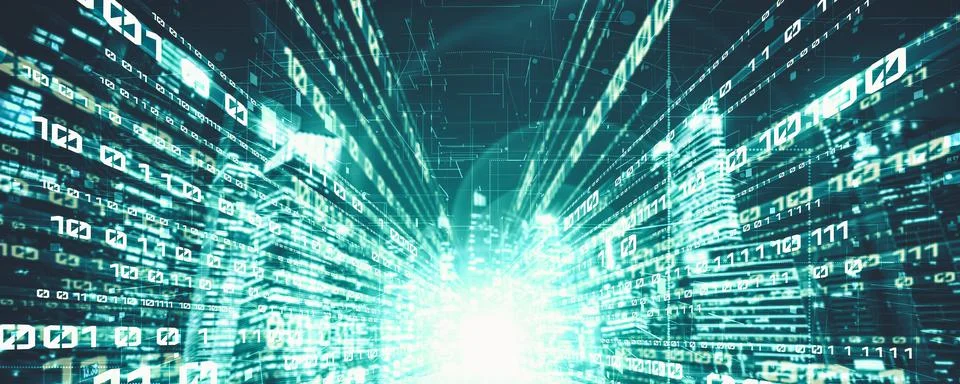 Digital data flow on road with motion blur to create vision of fast speed 스톡 사진
