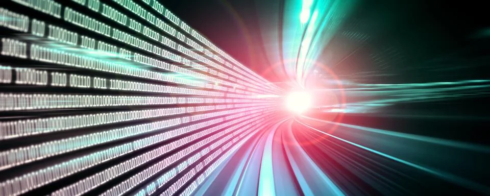 Digital data flow on road with motion blur to create vision of fast speed 스톡 사진