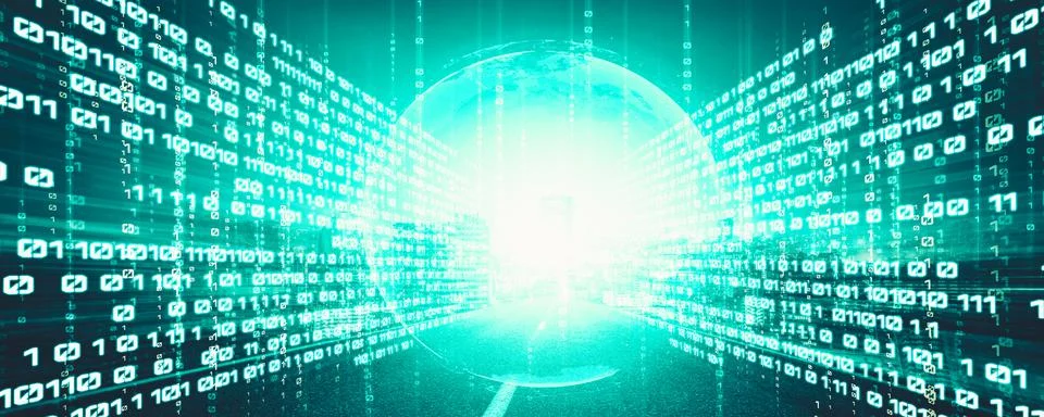Digital data flow on road with motion blur to create vision of fast speed Stock Photos