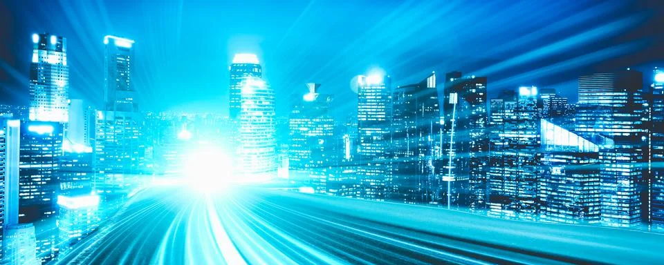 Digital data flow on road with motion blur to create vision of fast speed Stockfoto's