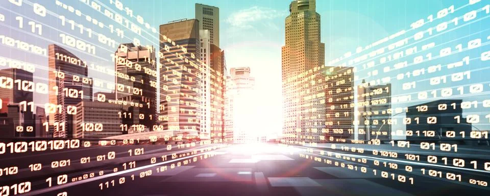 Digital data flow on road with motion blur to create vision of fast speed Stock Photos