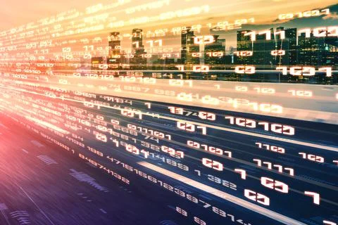 Digital data flow on road with motion blur to create vision of fast speed Stock Photos