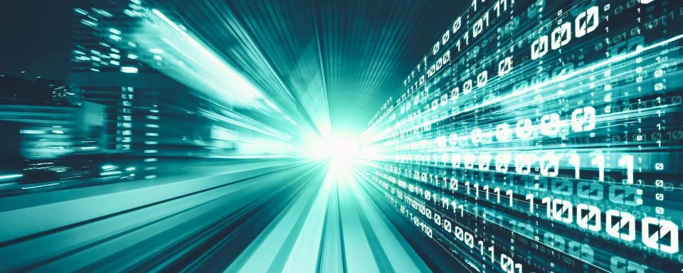 Digital data flow on road with motion blur to create vision of fast speed Stock Photos