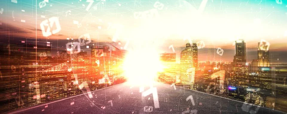 Digital data flow on road with motion blur to create vision of fast speed Stockfoto's