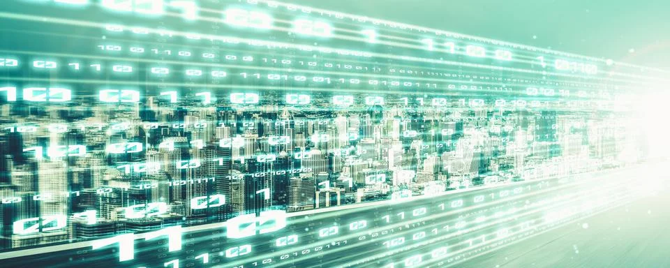Digital data flow on road with motion blur to create vision of fast speed Stock Photos