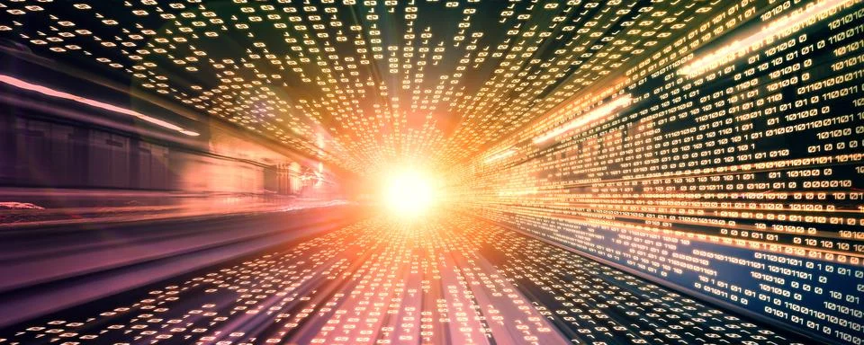 Digital data flow on road with motion blur to create vision of fast speed Stockfoto's