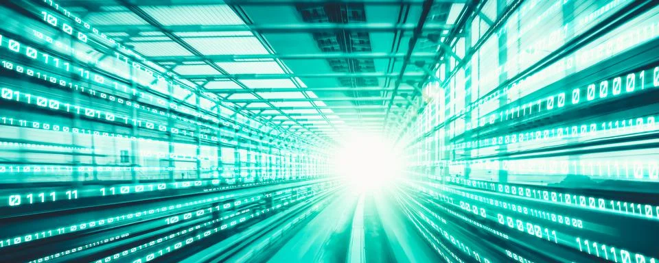 Digital data flow on road with motion blur to create vision of fast speed 스톡 사진