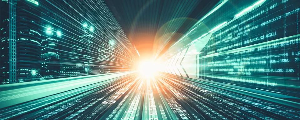 Digital data flow on road with motion blur to create vision of fast speed Stock Photos