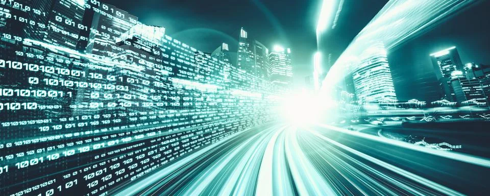Digital data flow on road with motion blur to create vision of fast speed Stock Photos