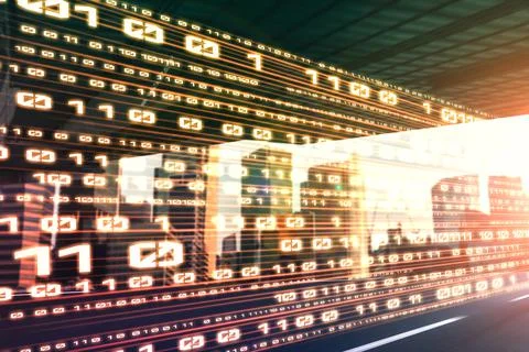 Digital data flow on road with motion blur to create vision of fast speed Stock Photos