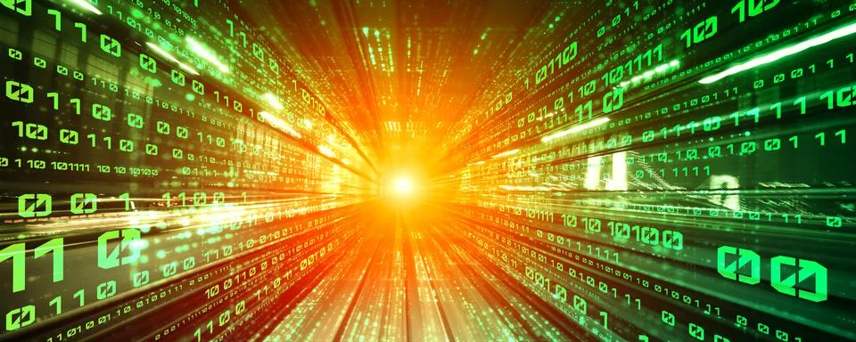 Digital data flow on road with motion blur to create vision of fast speed 스톡 사진