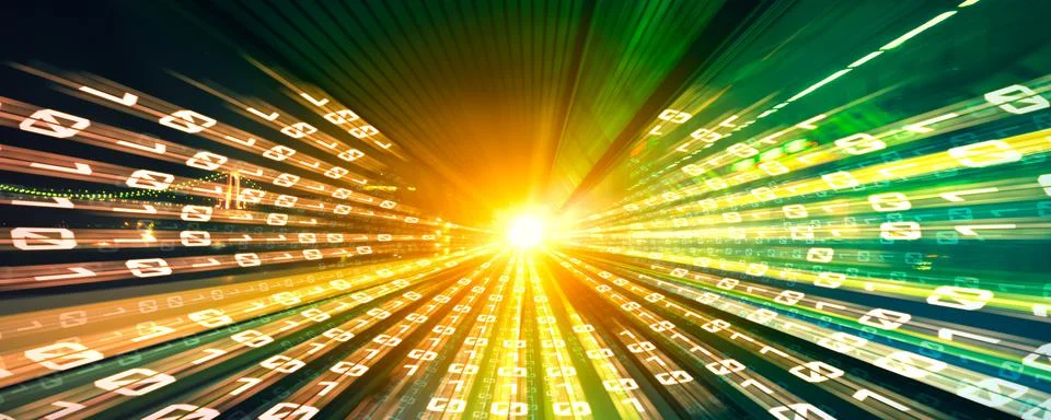 Digital data flow on road with motion blur to create vision of fast speed Stock Photos