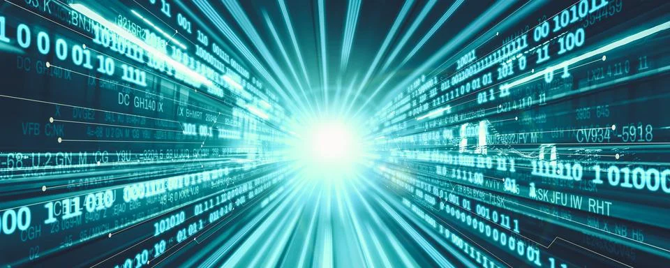 Digital data flow on road with motion blur to create vision of fast speed Foto stock