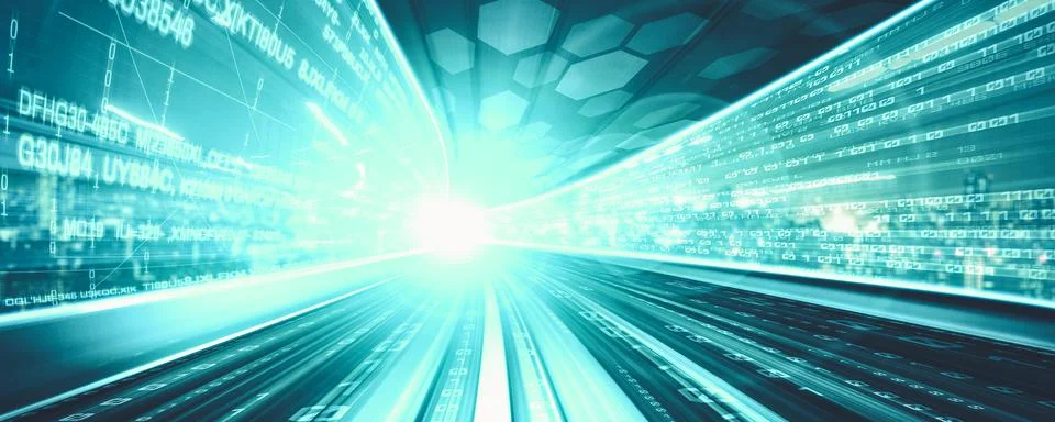 Digital data flow on road with motion blur to create vision of fast speed 스톡 사진