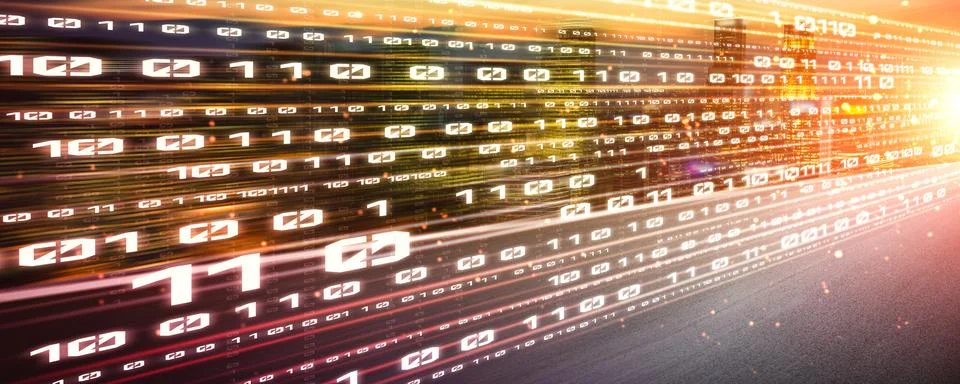 Digital data flow on road with motion blur to create vision of fast speed Foto stock