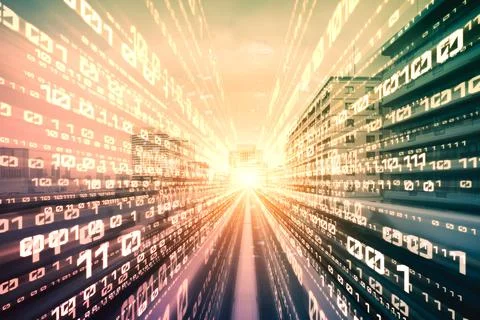 Digital data flow on road with motion blur to create vision of fast speed Stock Photos