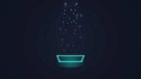 Digital Data Flowing into Glowing Tron-Style Container, Futuristic Tech Conce Stock Footage 348571901