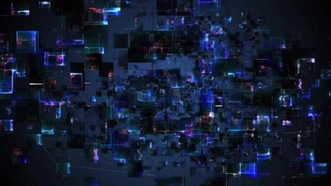 Digital data flowing through abstract cubic network 스톡 일러스트