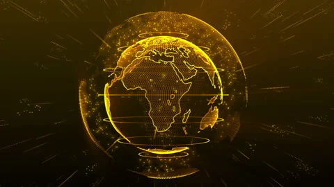 Digital data globe. Amber glow hologram of Planet Earth. Видео 95014561