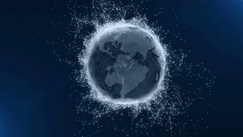 Digital data globe earth connect digital clouds earth rotating animation. Stock Footage 125506774