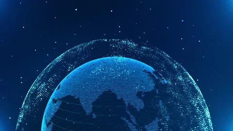 Digital data globe earth connect digital clouds earth rotating animation. Stock Footage 130328624