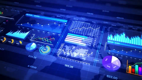Digital data graph processing investment and business statistics, Market Stock Footage 238718046