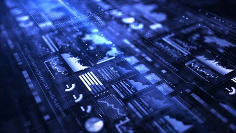 Digital data graph processing investment and business statistics, Market Stock Footage 246676527