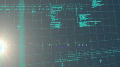 Digital data grid pattern streaming across abstract teal background, featuring Stock Footage 309287170