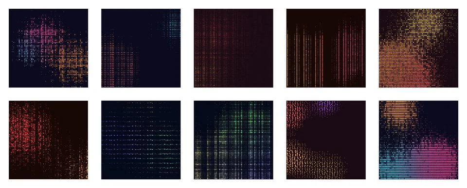 Digital data grid patterns and dark cyberpunk backgrounds set. Glowing matr.. Stock Illustration