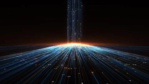 Digital data highway background fast blue light trails, binary symbols, orange Stock Footage 334119944