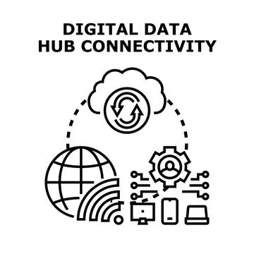 Digital data hub connectivity for global network access Stock Illustration