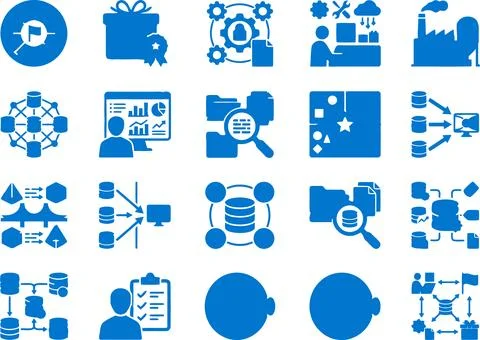 Digital Data Infrastructure and Information Management Network Blue Icon Set 스톡 일러스트
