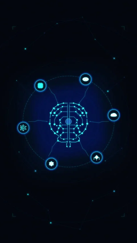 Digital data interface hud with tech icons, network nodes, and connection l.. Stock Footage 348328687