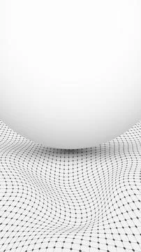 Digital data landscape with minimalist 3D sphere and distorted wireframe me.. Stock Illustration