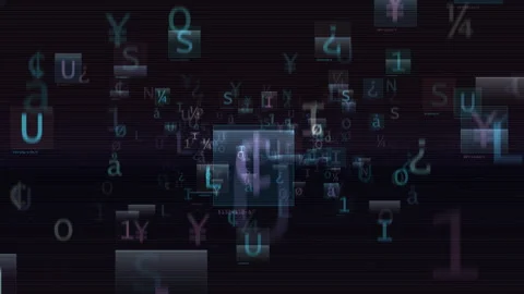 Digital Data Letters Glitch Technology Background, Floating Typography Stock Footage 332367080