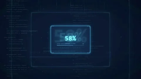 Digital Data Loading Screen with Percentage Progress Bar and Scrolling Computer Stock Footage 336776095
