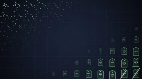Digital Data Loss Concept: Pixelated Icons with Slash on Dark Grid Background Stock Footage 348570127