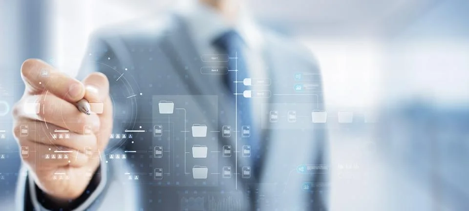 Digital Data Management and Workflow Visualization. Stock Photos