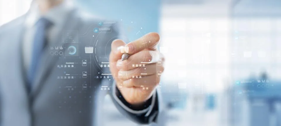 Digital Data Management and Workflow Visualization. Stock Photos