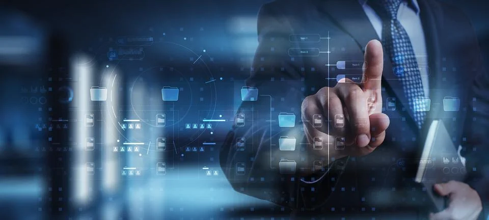 Digital Data Management and Workflow Visualization. Stock Photos