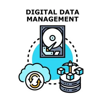 Digital data management concept with storage and processing Stock Illustration